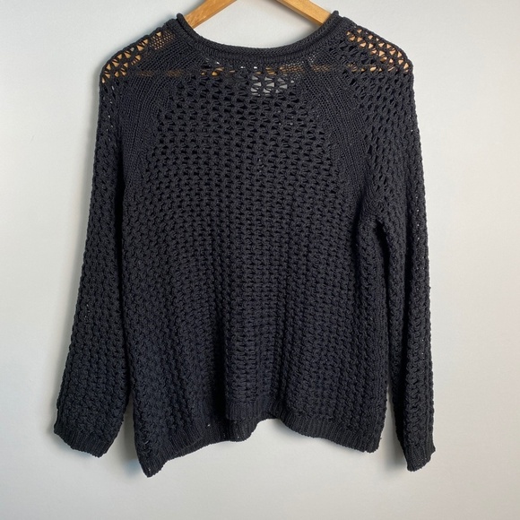 H&M Womens Black Loose Cable Knit Long Sleeve Popover Sweater Medium See-Through - Picture 5 of 15